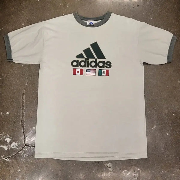 [BUNJANG] Vintage USA Adidas Flag Logo Ringer T-Shirt / 미국빈티지 아디다스 국기 로고 반팔 링거 티셔츠
