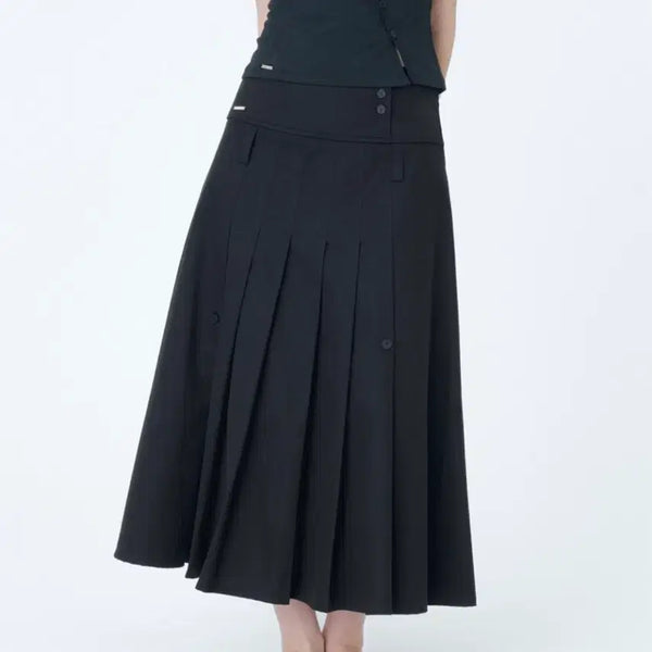 [BUNJANG] Miseki Seoul Layered Pleats Maxi Skirt Black / 미세키서울 레이어드 플리츠 맥시 스커트 블랙