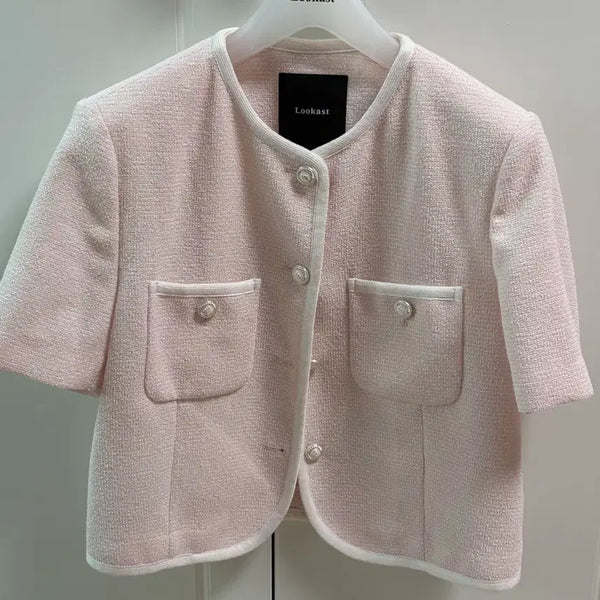 [BUNJANG] Lookast Hailey Trimming Tweed Jacket Pink / 룩캐스트 헤일리 트리밍 트위드 자켓 핑크 HAILEY TRIMMING TWEED JACKET