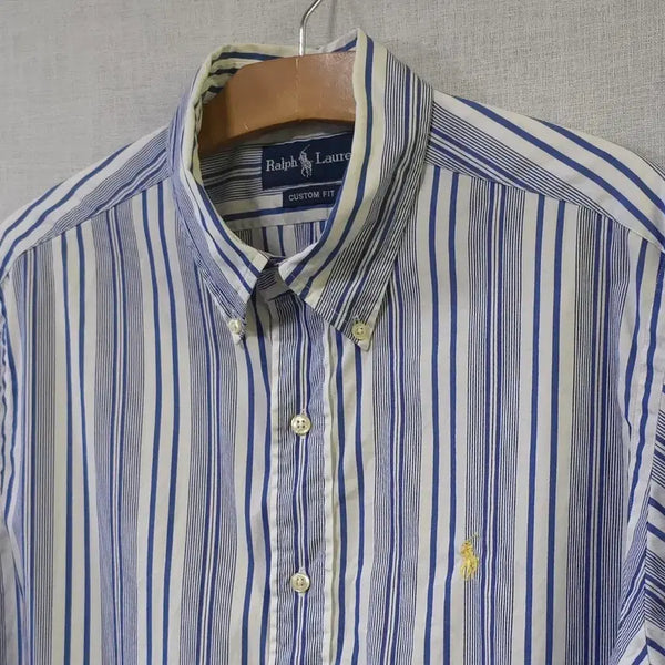 [BUNJANG] Polo Ralph Lauren Custom Fit Striped Short Sleeve Shirt / 폴로 랄프로렌 정품 커스텀핏 스트라이프 반팔 셔츠 여름 남방 105