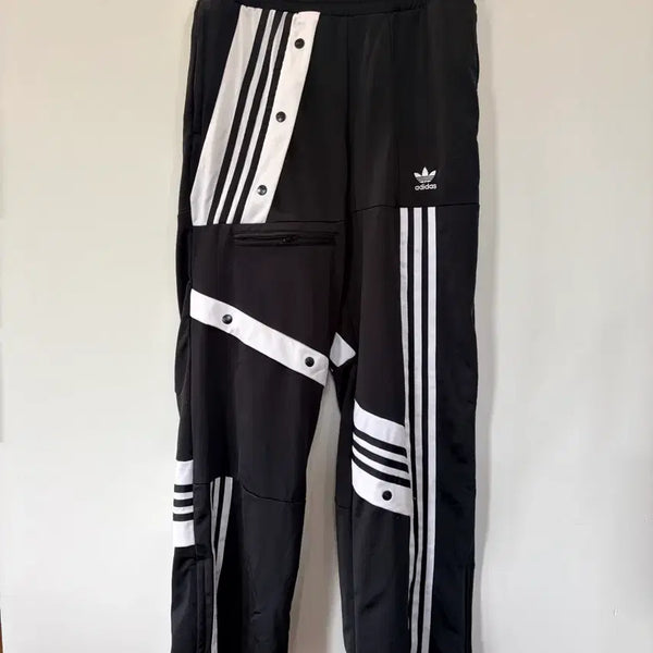 [BUNJANG] Adidas Three-Stripes Snap Button Track Pants Black White / 아디다스 트랙 팬츠 블랙 화이트 삼선 스냅 단추