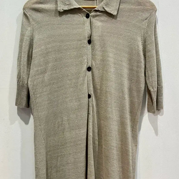 [BUNJANG] Colombo Linen Knit Polo T-Shirt - Beige, Size S / 콜롬보 리넨 니트 카라 티셔츠 S 정품