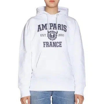 [BUNJANG] Ami Paris Embroidered Logo Hoodie White / 아미 파리스 후드티 화이트 자수 로고
