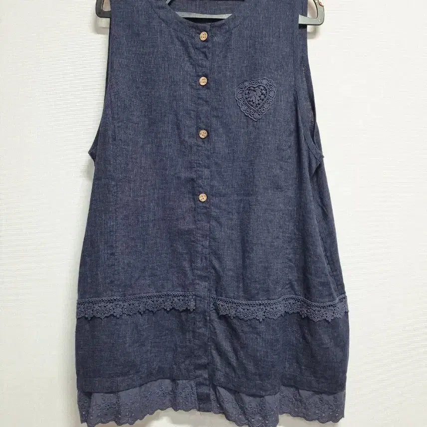 [BUNJANG] Vintage Ediang Blue Sleeveless Dress Lace Vest / 빈티지 ediang 청색  민소매 원피스 레이스 베스트
