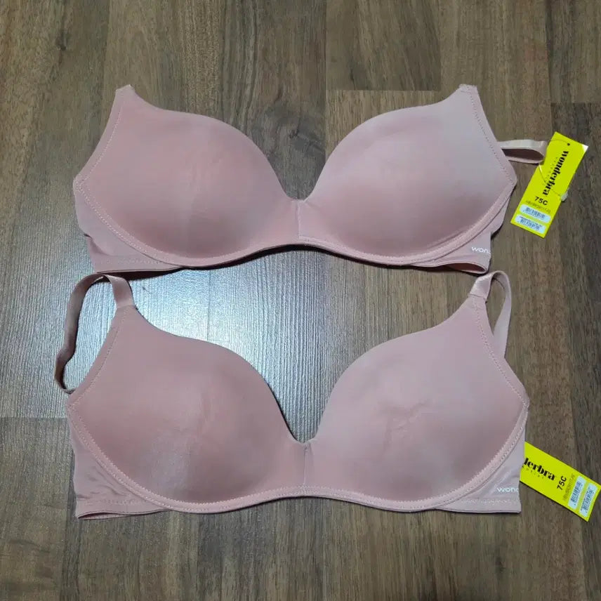 [BUNJANG] Wonderbra Non-Wire Bra Set (2 Pieces) - Size 75C, Peach, New / 원더브라 노와이어 미착용새제품 75C 피치 2개 일괄