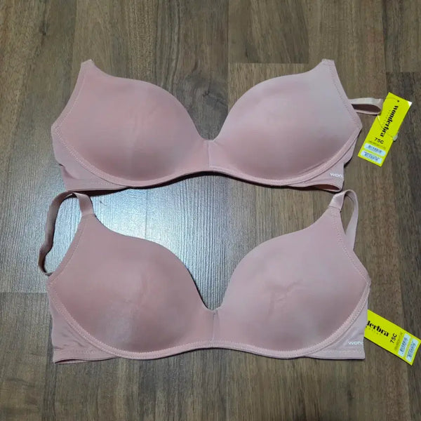 [BUNJANG] Wonderbra Non-Wire Bra Set (2 Pieces) - Size 75C, Peach, New / 원더브라 노와이어 미착용새제품 75C 피치 2개 일괄