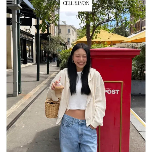 [BUNJANG] Selly & Lyon Waffle Hooded Zip-Up (Cream) / 셀리앤리옹 와플 후드집업(크림)