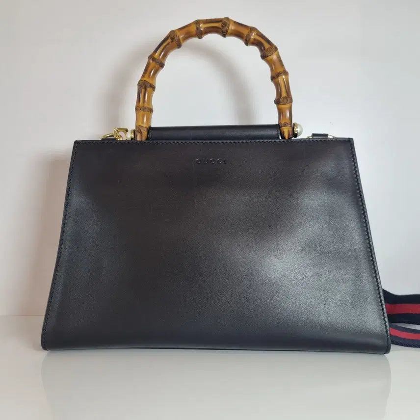 [BUNJANG] Gucci Nymphaea Bamboo Top Handle Bag Black Leather / 구찌 블랙 레더 금장 님페이아 뱀부 탑핸들