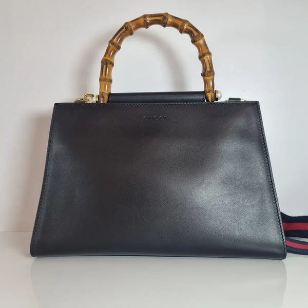 [BUNJANG] Gucci Nymphaea Bamboo Top Handle Bag Black Leather / 구찌 블랙 레더 금장 님페이아 뱀부 탑핸들