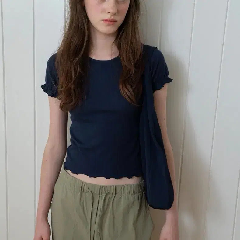 [BUNJANG] Eve Sage Eyelet Tee (Navy) / 이브세이지 eyelet tee (navy)