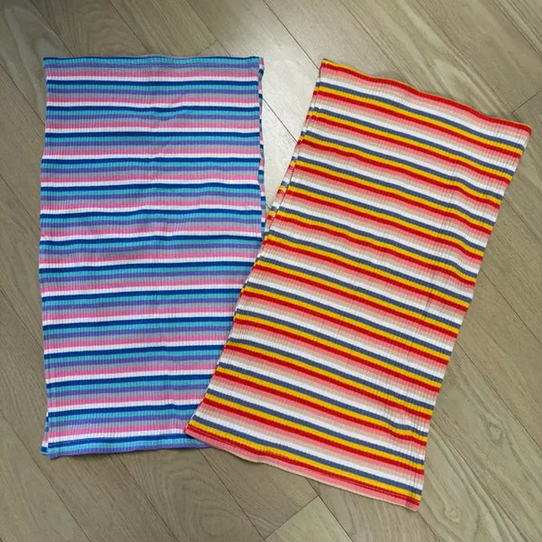 [BUNJANG] Striped Ribbed Cut-Out Color Top / 새상품)단가라 스트라이프 골지 트임 컬러 탑