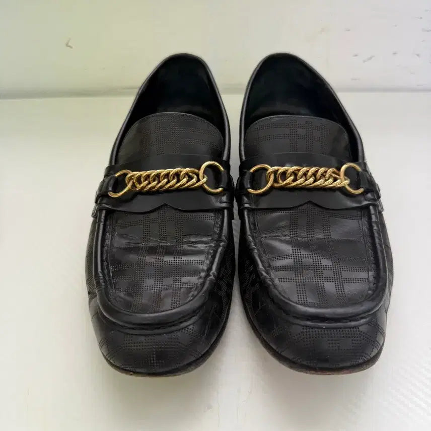 [BUNJANG] Burberry Men's Check Pattern Gold Chain Loafers Size 44 (280) / 정품) 버버리 남성 체크패턴 금장 체인 로퍼 44(280)