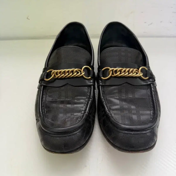 [BUNJANG] Burberry Men's Check Pattern Gold Chain Loafers Size 44 (280) / 정품) 버버리 남성 체크패턴 금장 체인 로퍼 44(280)