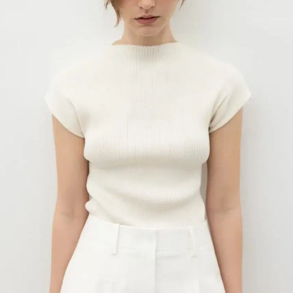 [BUNJANG] RRACE Ribbed Short Sleeve Knit Beige / RRACE 골지 반팔 니트 베이지