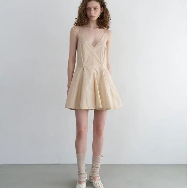 [BUNJANG] Overdue Flare Gored Mini Dress Light Beige / 오버듀플레어 GORED MINI DRESS_LIGHT BEIGE
