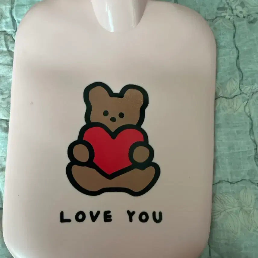[BUNJANG] Pink Water Bottle with Bear and Heart Design / 따뜻한 물 주머니