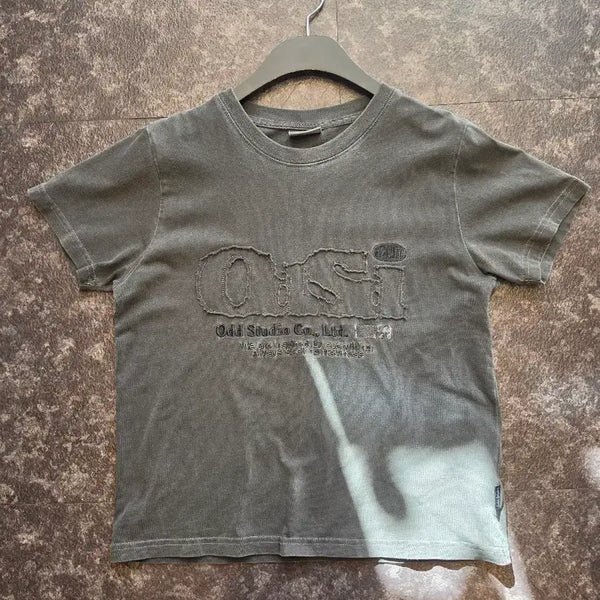 [BUNJANG] Odd Studio Charcoal Pigment Damage Short Sleeve T-Shirt / Odd Studio 차콜 반팔 티셔츠
