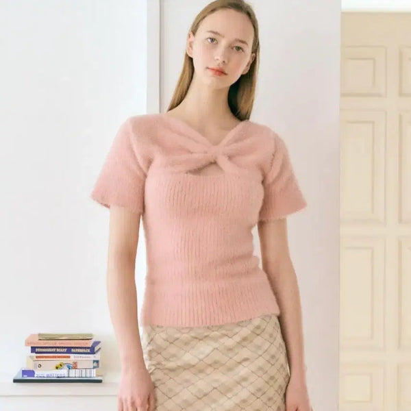 [BUNJANG] Margarine Fingers Ribbon Brush Knit Pink / 미착용 새상품) 마가린핑거스 리본 브러시 니트