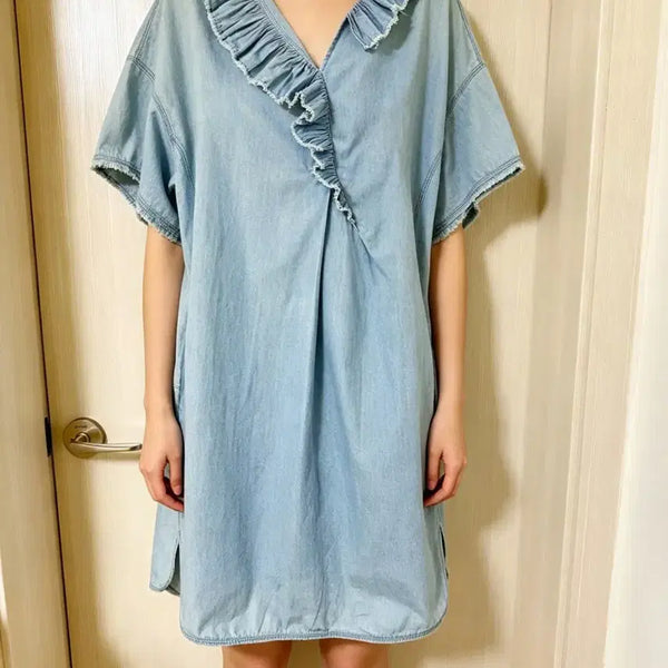 [BUNJANG] SYSTEM Denim Frill Dress Light Blue / 시스템 데님 프릴 원피스 연청