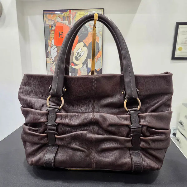 [BUNJANG] Salvatore Ferragamo Leather Shirring Shoulder Tote Bag (Dark Brown) / 페라가모 레더 셔링 숄더 토트백 (다크브라운) 판매