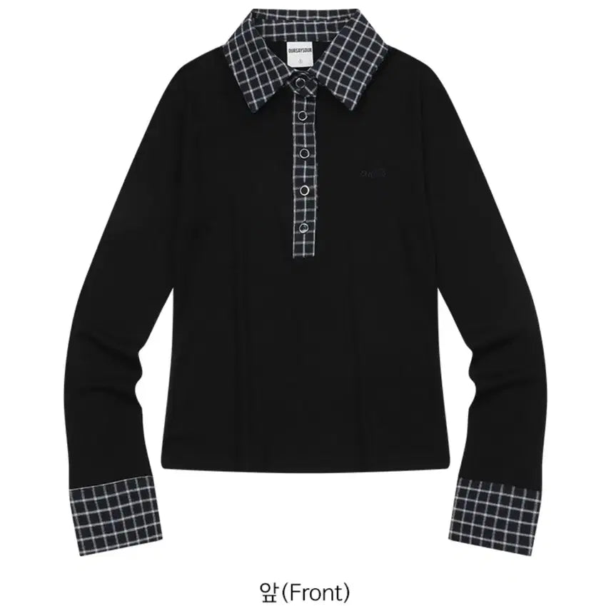 [BUNJANG] OurseAhour Check Color-Block Collar T-shirt Black / 아워세이아워 체크 배색 카라티 블랙