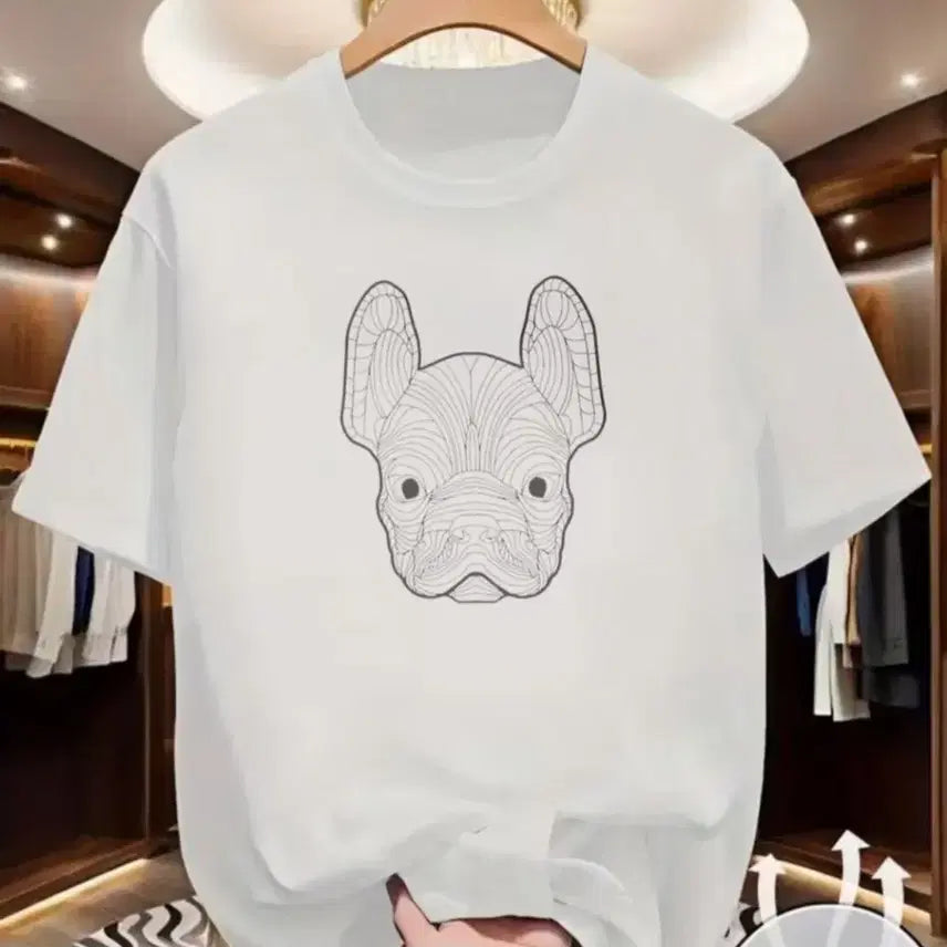 [BUNJANG] French Bulldog Printing Short Sleeve T-Shirt White / 프렌치불독 프린팅 반팔티 화이트