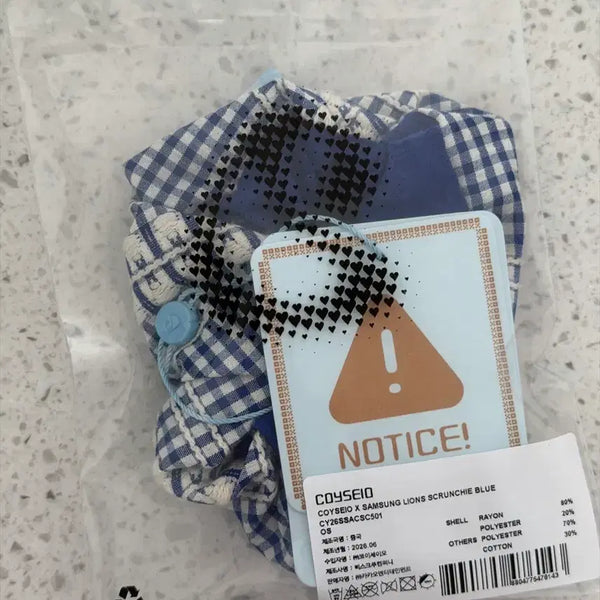 [BUNJANG] Koiseio Samsung Lions Collaboration Blue Checkered Scrunchie / 코이세이오 삼성 콜라보 스크런치 블루