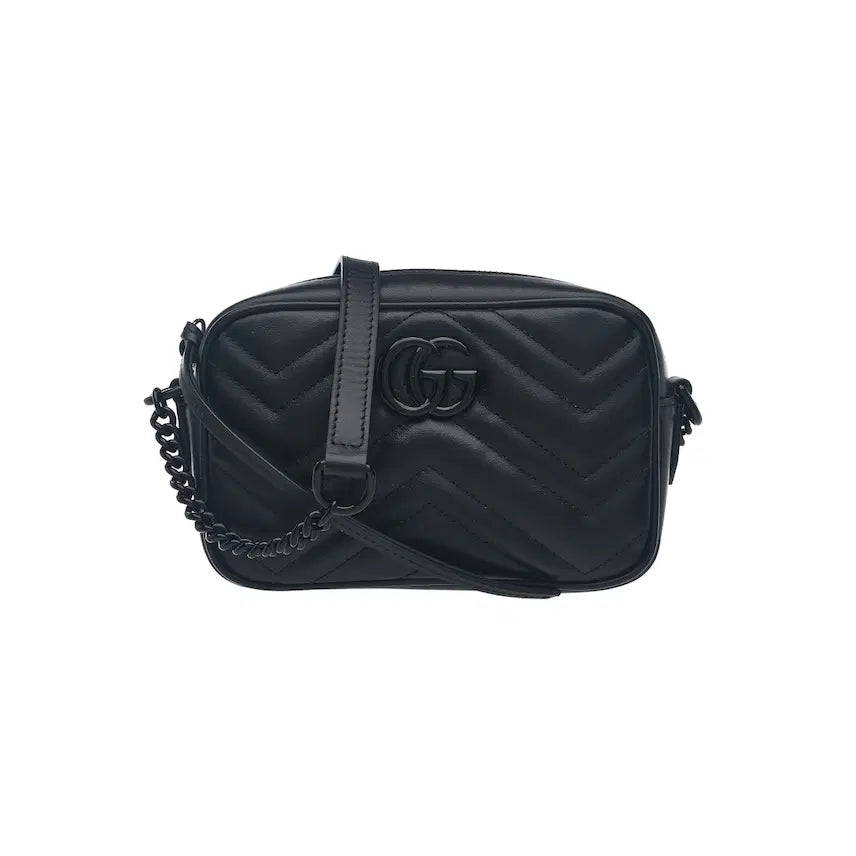 [BUNJANG] Gucci GG Marmont Matelassé Shoulder Bag Mini Black Leather / 구찌 GG 마몽 마틀라세 숄더백 미니