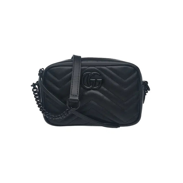 [BUNJANG] Gucci GG Marmont Matelassé Shoulder Bag Mini Black Leather / 구찌 GG 마몽 마틀라세 숄더백 미니