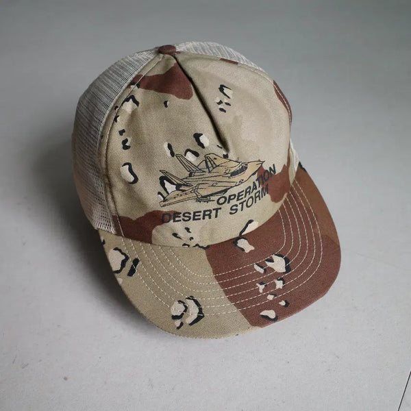 [BUNJANG] 90s Gulf War "Desert Storm" Chocolate Chip Camo Tracker Cap (USA Made) / [USA제] 90s 걸프전 초콜릿칩 메쉬 트래커캡 빈티지 모자