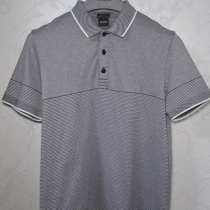 [BUNJANG] Hugo Boss Mercerized Cotton Stripe Knit Short Sleeve Polo Shirt - Black/White, Size M / (정품 일본판) 휴고보스 머서라이즈드 니트 반팔 M