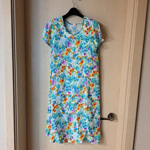 [BUNJANG] Viscose Flower Pattern Long Dress Size 66 / 인견 플라워 패턴 원피스사이즈66