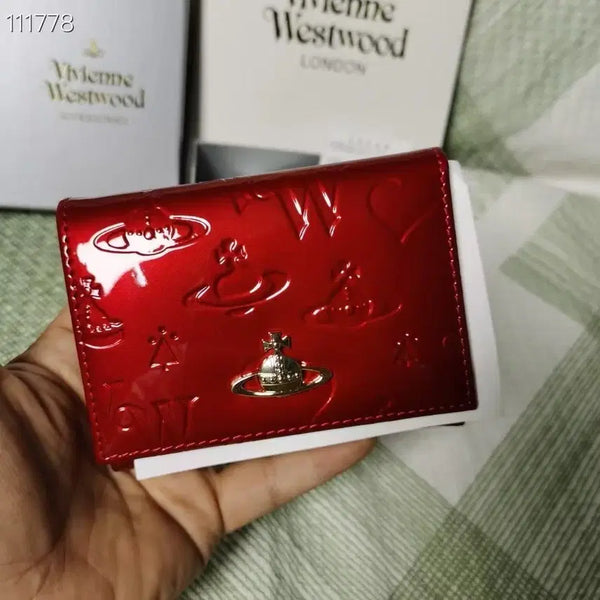 [BUNJANG] Vivienne Westwood Embossed Patent Leather Card Holder Red / 비비안 웨스트우드 엠보싱 카드지갑 빨간색 광택 가죽 명함지갑 미니 지갑 새상품