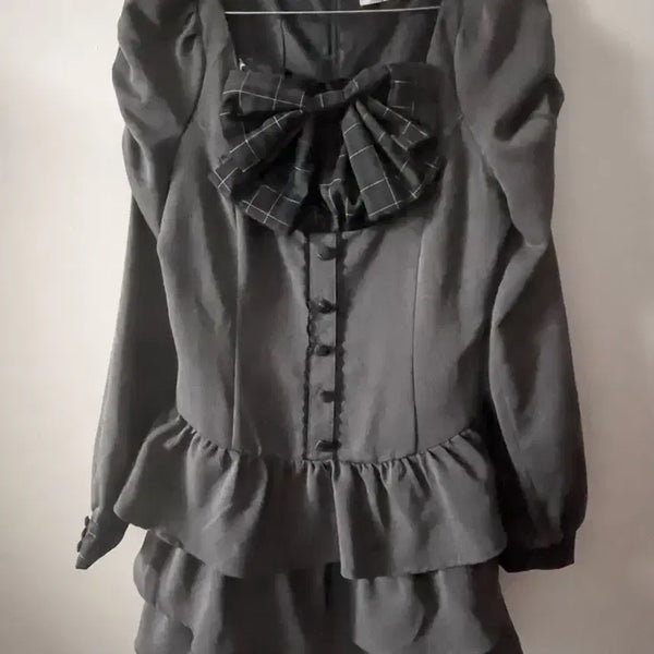 [BUNJANG] Pium Front Ribbon Choker Dress - Grey / 피움 pium 프론트 리본 초커 원피스 그레이 걸리