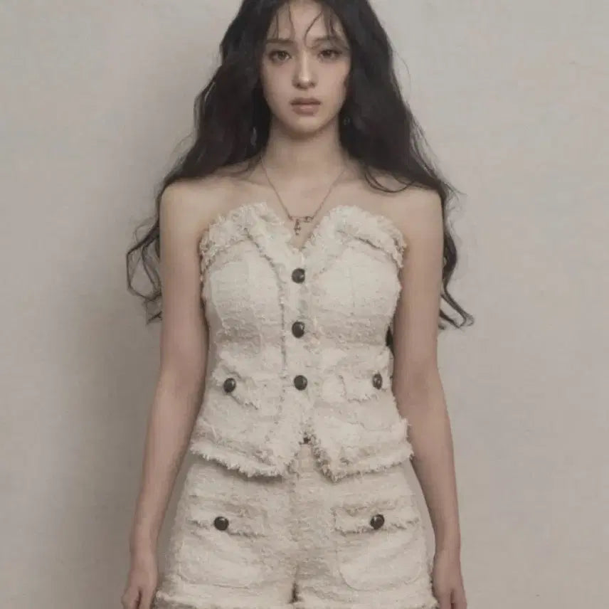 [BUNJANG] Antique Tweed Top - Khaki Point / 카키포인트 s 앤티크 트위드 탑 아이보리 무신사