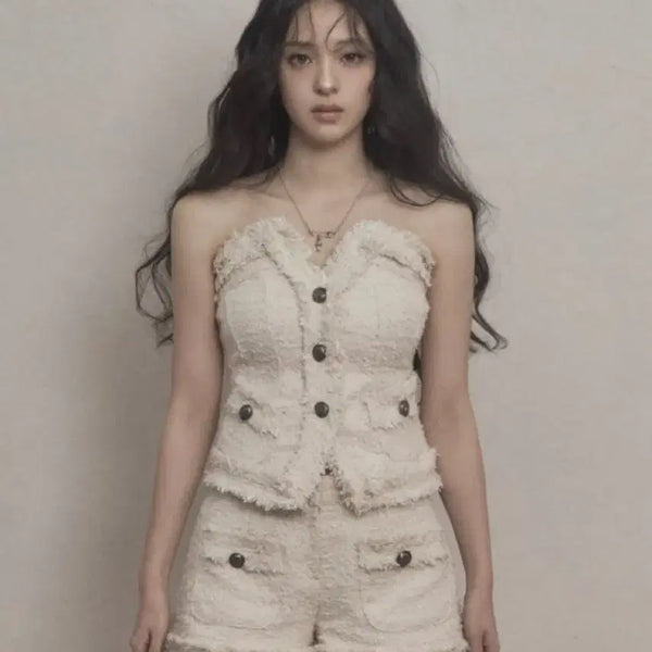 [BUNJANG] Antique Tweed Top - Khaki Point / 카키포인트 s 앤티크 트위드 탑 아이보리 무신사