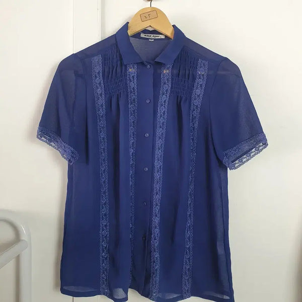 [BUNJANG] Hagumi Blue Lace Rose Blouse / 하구미 블루 레이스 로즈 블라우스