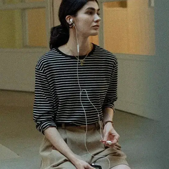 [BUNJANG] TILLIDAI Loose Fit Striped T-Shirt / 틸아이다이 루즈핏 스트라이프 ( 프리사이즈)