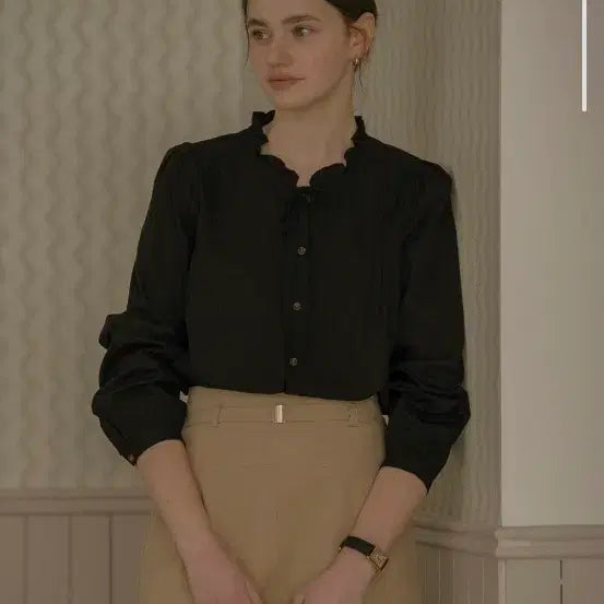 [BUNJANG] Tillidai Neck Ribbon Cotton Blouse / 틸아이다이 넥리본 코튼 블라우스 ( 깨끗 정가10만)