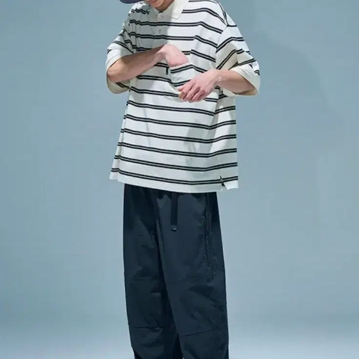 [BUNJANG] Moif Wide Polo Half Sleeve Shirt Ecru Stripe / 모이프 WIDE POLO H/S SHIRT / ECRU STRIPE
