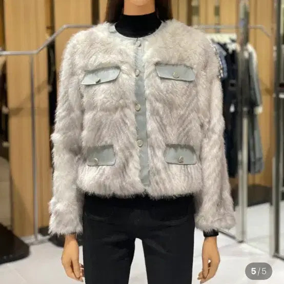 [BUNJANG] Egoist Two-Tone Eco-Fur Button Jacket / [에고이스트] 퍼자켓 금장자켓 EQ4JJ016 투톤 에코퍼 단추장식 자켓