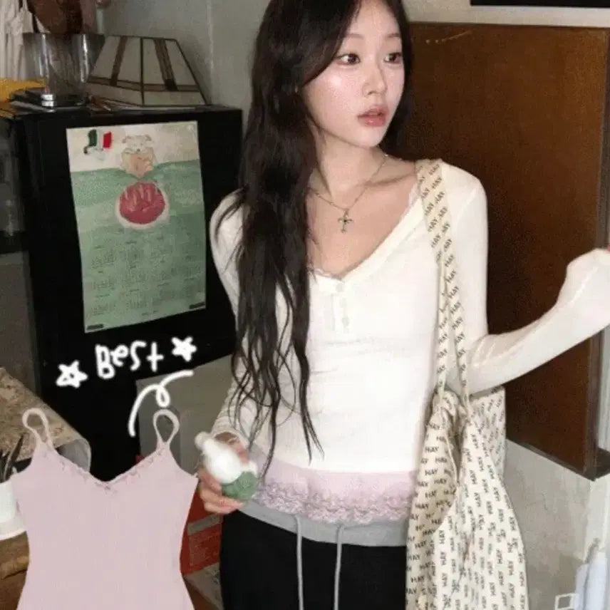 [BUNJANG] MINIPOE Mori Lace Frill Sleeveless Pink / 미니포에 [발레코어] 모리 레이스 프릴 슬리브리스 핑크