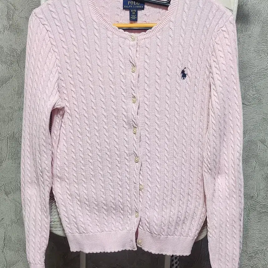 [BUNJANG] Polo Ralph Lauren Cable Knit Cardigan Pink / 폴로 랄프로렌 케이블 니트 가디건 핑크