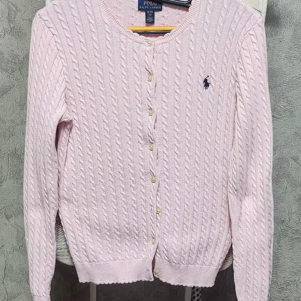 [BUNJANG] Polo Ralph Lauren Cable Knit Cardigan Pink / 폴로 랄프로렌 케이블 니트 가디건 핑크
