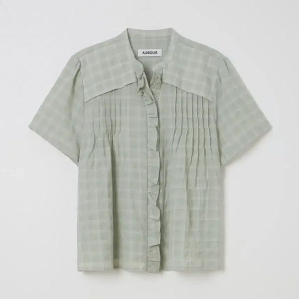 [BUNJANG] Auhhour Lace Cap Blouse (Mint Check) / 아우브아워 블라우스 lace cap blouse(mint check)