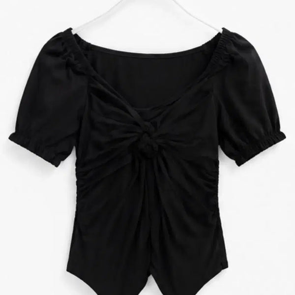 [BUNJANG] Re Rhee Black Knot Puff Blouse / 리이 Re Rhee 블랙 매듭 퍼프 블라우스