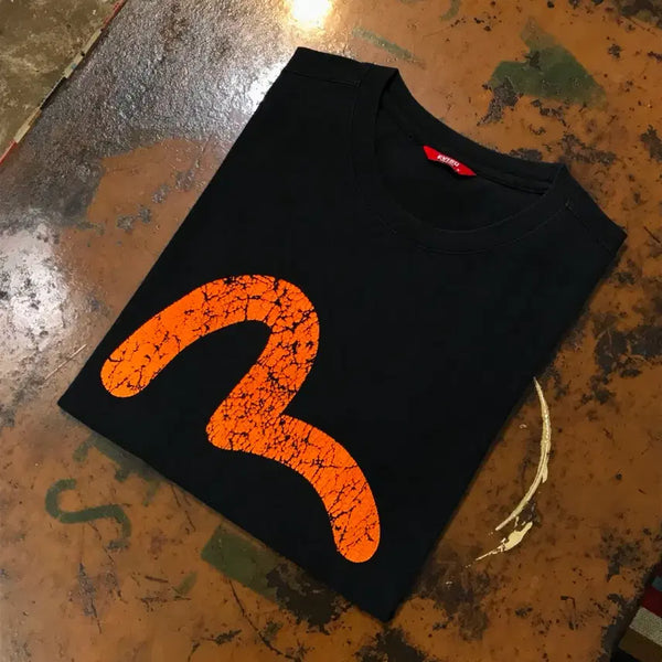 [BUNJANG] EVISU Printing Black Short Sleeve T-Shirt / 에비수 프린팅 블랙 숏 슬리브 반팔티 남성 97 여성 55 66 사이즈