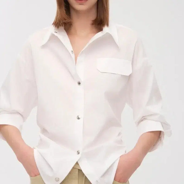 [BUNJANG] T* Buckle Strap Stretch Shirt / 타* 버클 스트랩 스트레치 셔츠