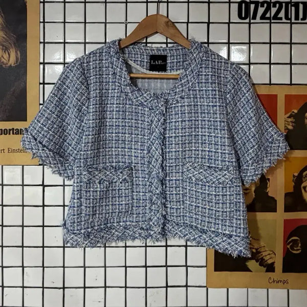 [BUNJANG] LAP Tweed Jacket Blue Free Size / LAP 트위드 자켓 블루 F