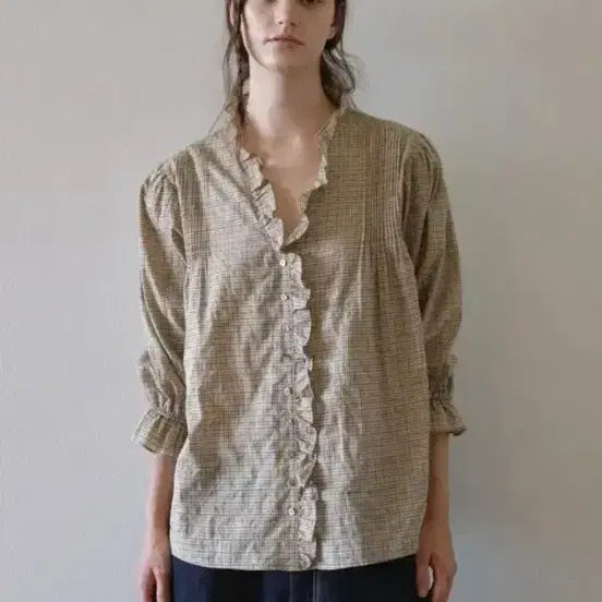 [BUNJANG] Via Plain Victoria Check Frill Blouse / 비아플레인 빅토리아 체크 프릴 블라우스